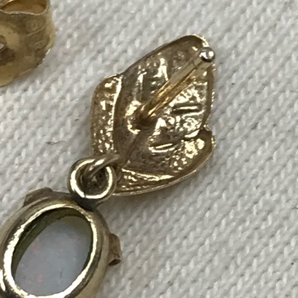 Antique 14k Gold Stud Drop Fire Opal Earrings - Picture 8 of 10